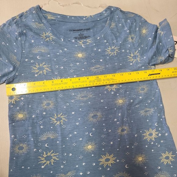 New Sweatshirt Project Women's Small Shirt Blue Sun Moon Blouse Short Sleeve Top - Picture 9 of 12